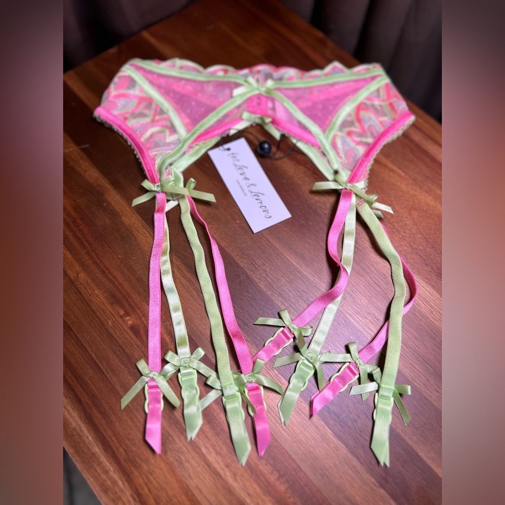 for Love & Lemons garter belt 🔥 pink and green lace 🔥 NWT 🔥 Extra small